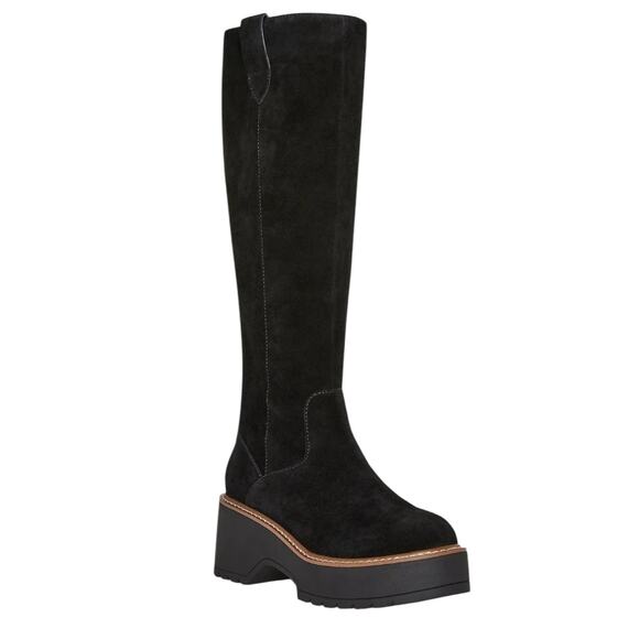 Aqua College Women's Gina Waterproof Platform Suede Boots Black Size 10 - Picture 1 of 4